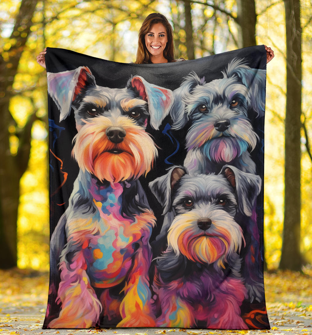 Miniature Schnauzer Blanket, Trippy Psychedelics Miniature Schnauzer Fleece Blanket, Miniature Schnauzer Throw Blanket, Miniature Schnauzer Gifts