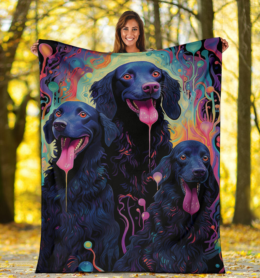 Curly Coated Retriever Blanket, Trippy Psychedelics Curly Coated Retriever Fleece Blanket, Curly Coated Retriever Throw Blanket, Curly Coated Retriever Gifts