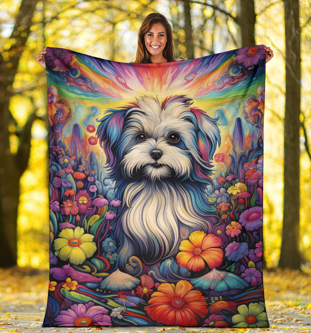 Lowchen Blanket, Trippy Psychedelics Lowchen Fleece Blanket, Lowchen Throw Blanket, Lowchen Gifts