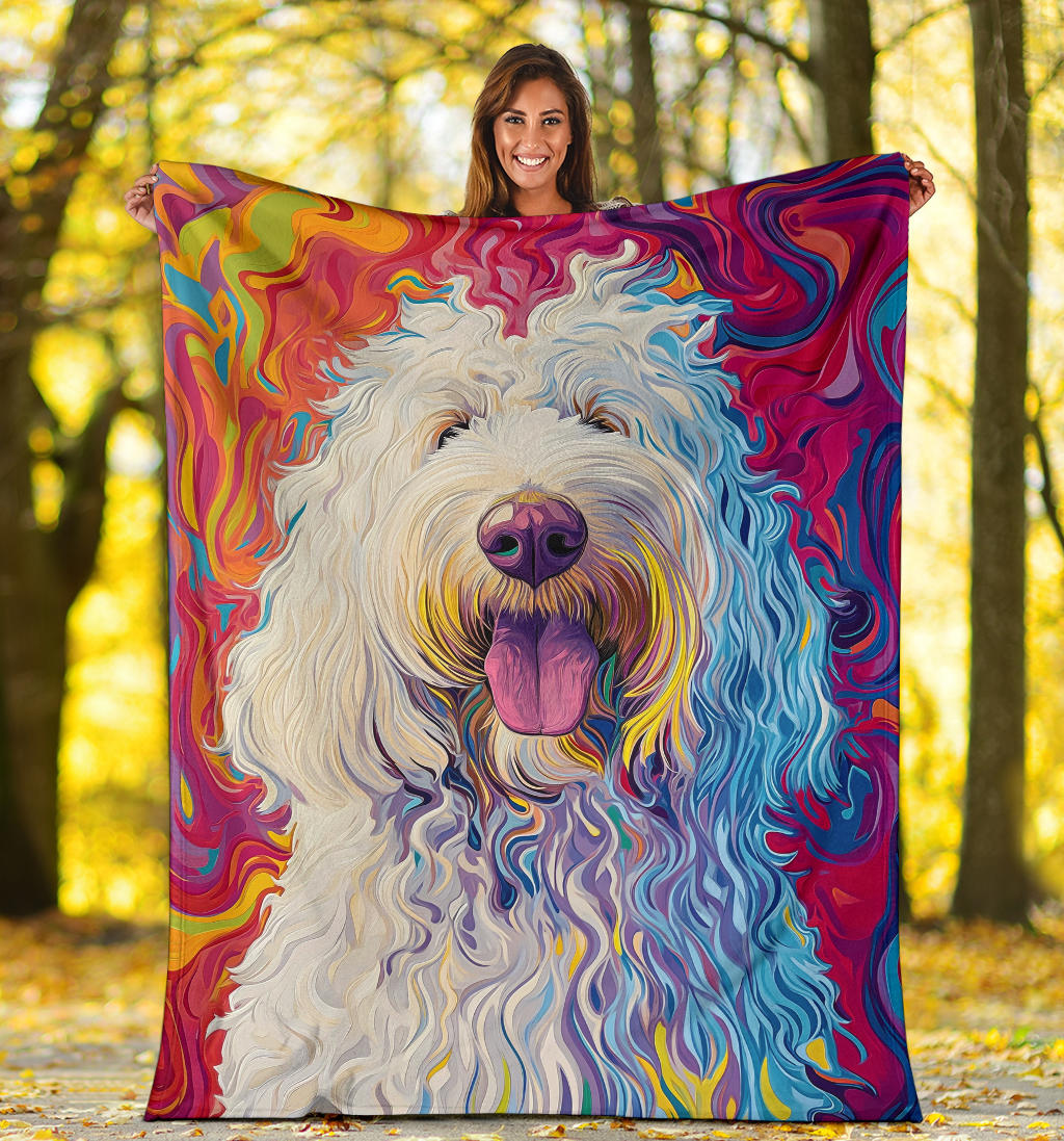 Komondor Dog Blanket, Trippy Psychedelics Komondor Dog Fleece Blanket, Komondor Dog Throw Blanket, Komondor Dog Gifts