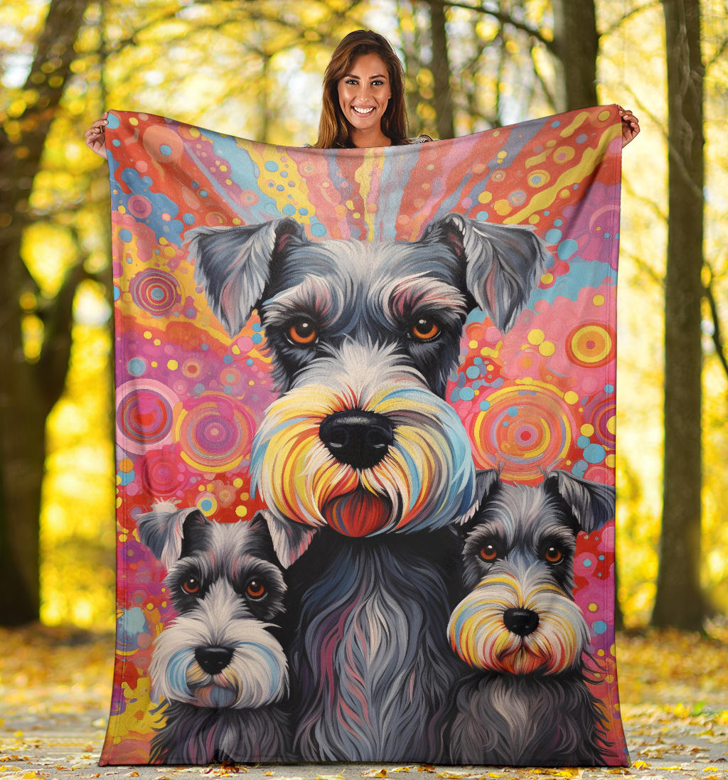 Miniature Schnauzer Blanket, Trippy Psychedelics Miniature Schnauzer Fleece Blanket, Miniature Schnauzer Throw Blanket, Miniature Schnauzer Gifts