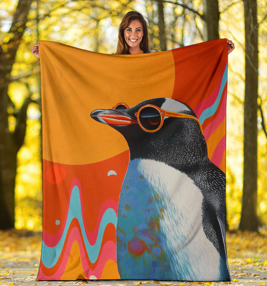 Penguin Blanket, Trippy Psychedelics Penguin Fleece Blanket, Penguin Throw Blanket, Penguin Gifts