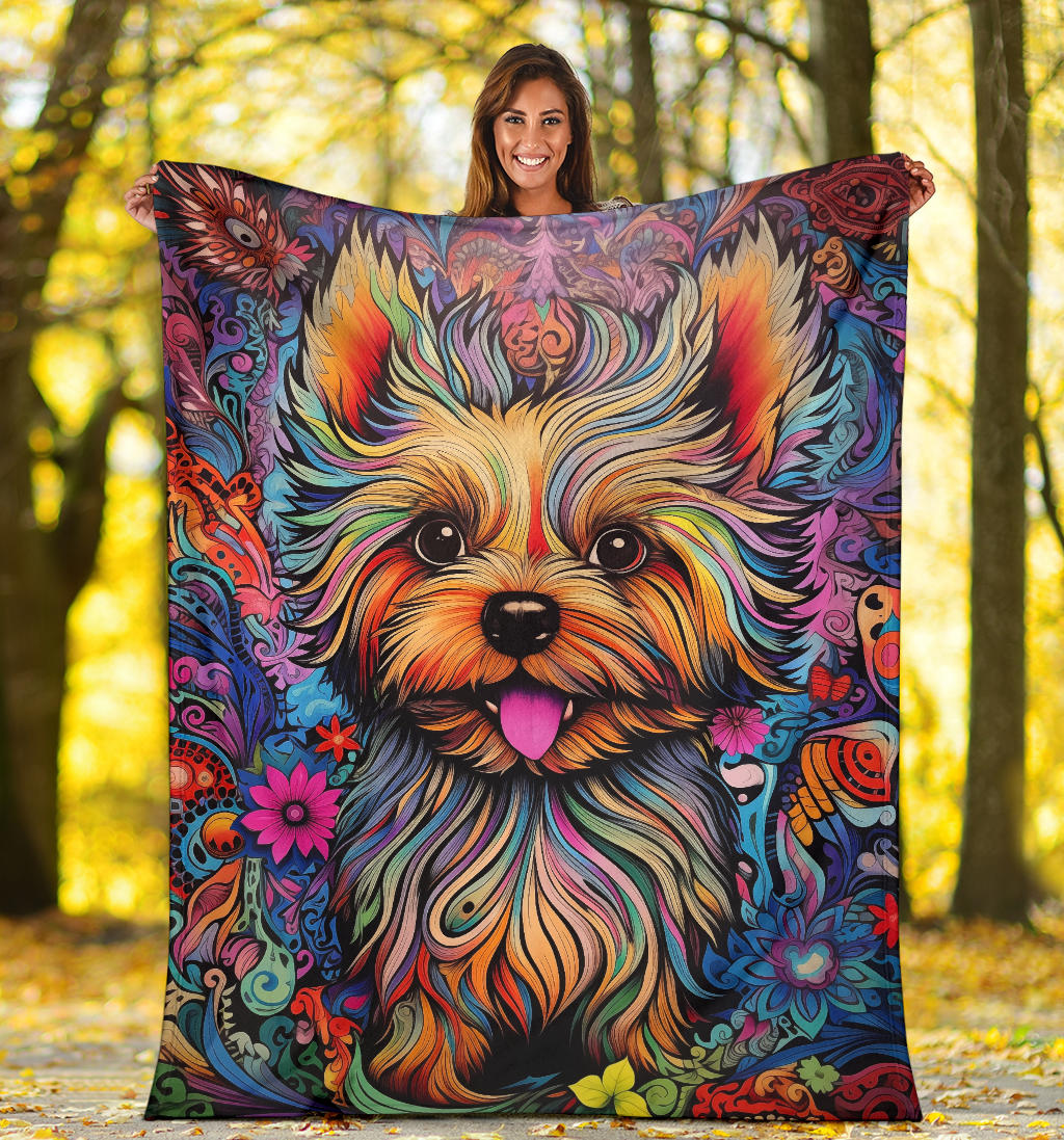 Trippy Psychedelics Yorkshire Terrier Blanket, Yorkshire Terrier Throw Blanket, Yorkshire Terrier Fleece Blanket, Yorkshire Terrier Gifts