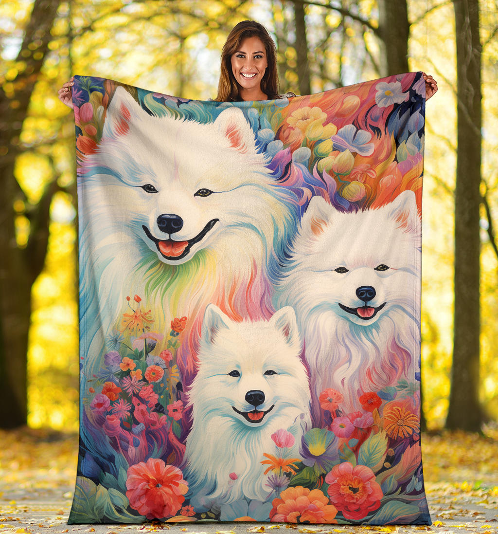 Samoyed Blanket, Trippy Psychedelics Samoyed Fleece Blanket, Samoyed Throw Blanket, Samoyed Gifts