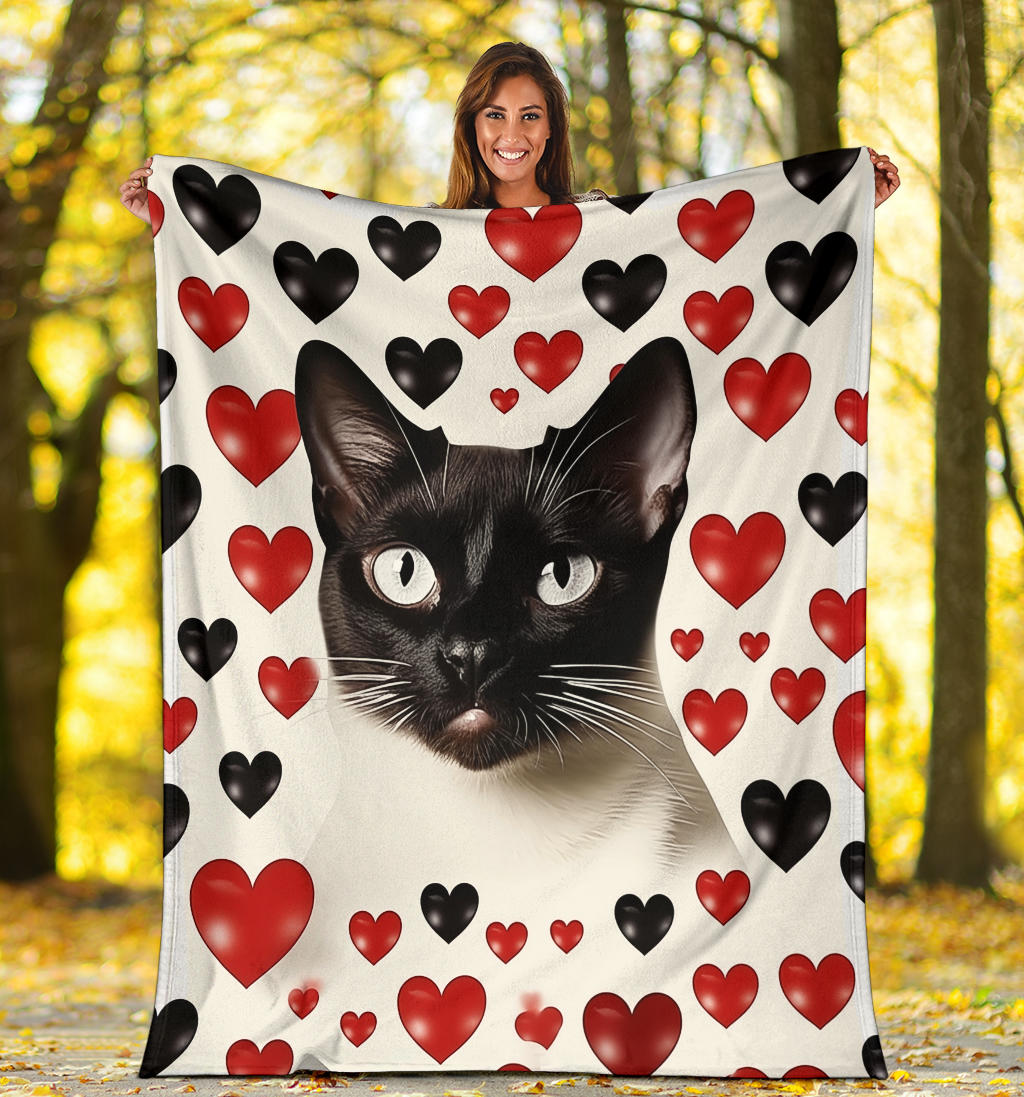 Siamese Cat Hearts Blanket