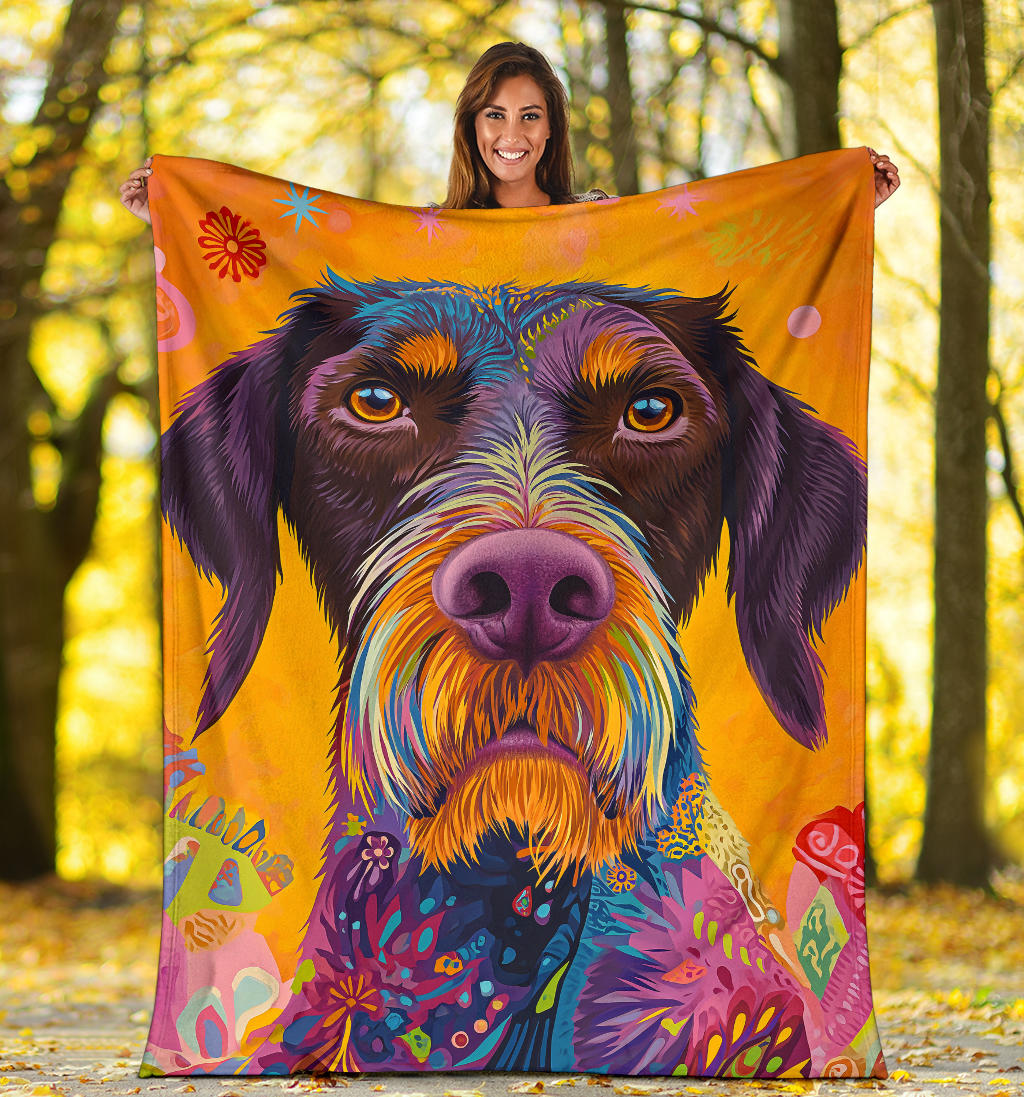 German Wirehaired Pointer Blanket, Trippy Psychedelics German Wirehaired Pointer Fleece Blanket, German Wirehaired Pointer Throw Blanket, German Wirehaired Pointer Gifts