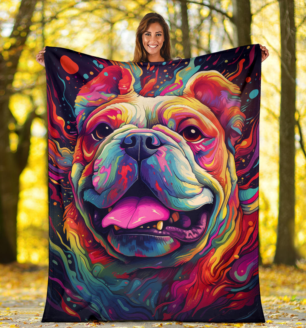 Trippy Psychedelics Bulldog Blanket, Bulldog Throw Blanket, Bulldog Fleece Blanket, Bulldog Gifts