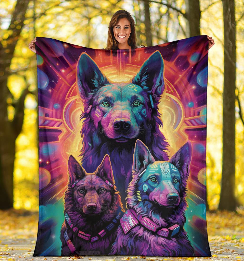 Dutch Shepherd Blanket, Trippy Psychedelics Dutch Shepherd Fleece Blanket, Dutch Shepherd Throw Blanket, Dutch Shepherd Gifts