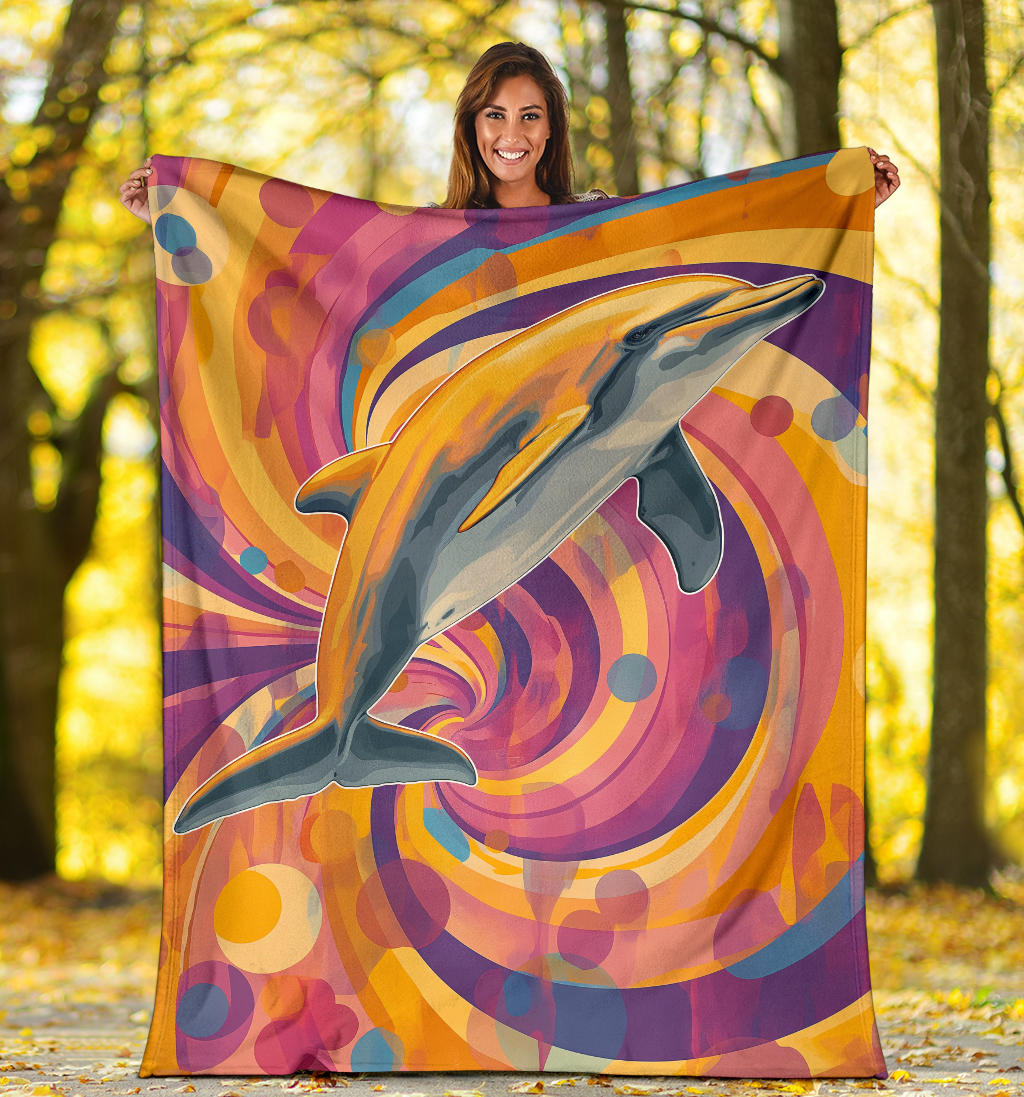 Dolphin Blanket, Trippy Psychedelics Dolphin Fleece Blanket, Dolphin Throw Blanket, Dolphin Gifts