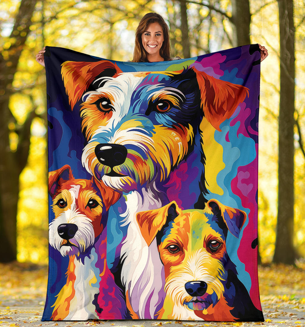 Fox Terrier Blanket, Trippy Psychedelics Fox Terrier Fleece Blanket, Fox Terrier Throw Blanket, Fox Terrier Gifts