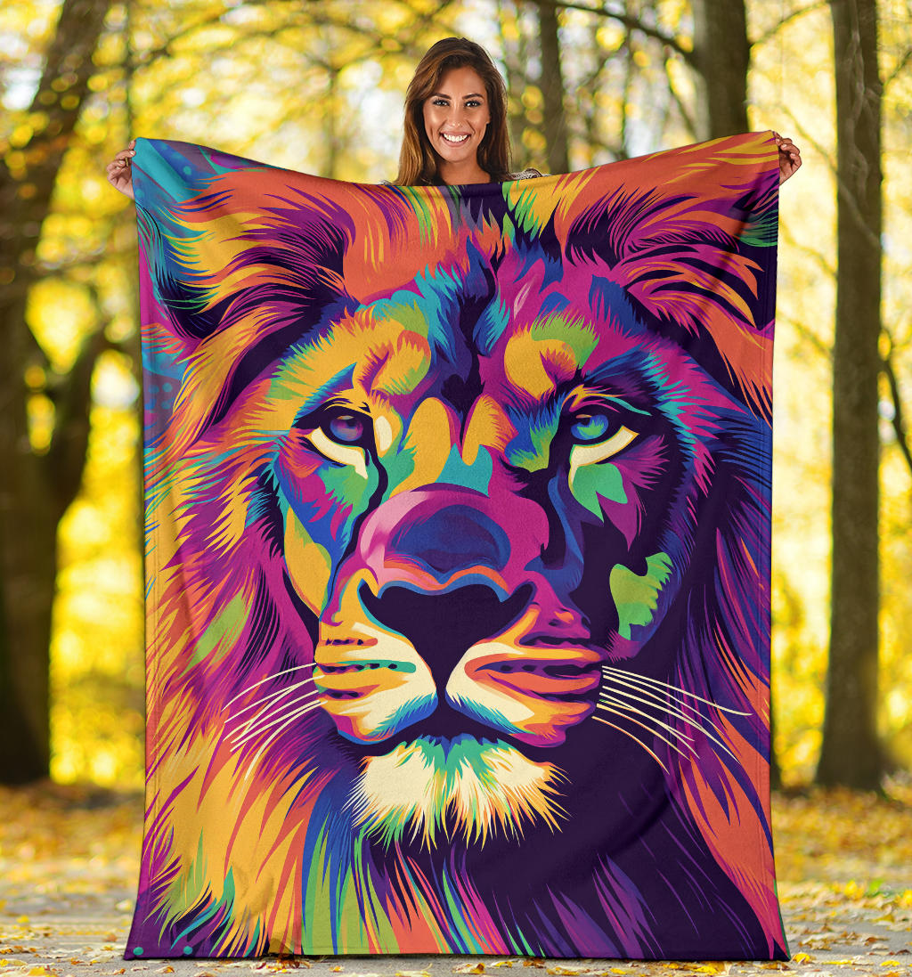 Lion Blanket, Trippy Psychedelics Lion Fleece Blanket, Lion Throw Blanket, Lion Gifts