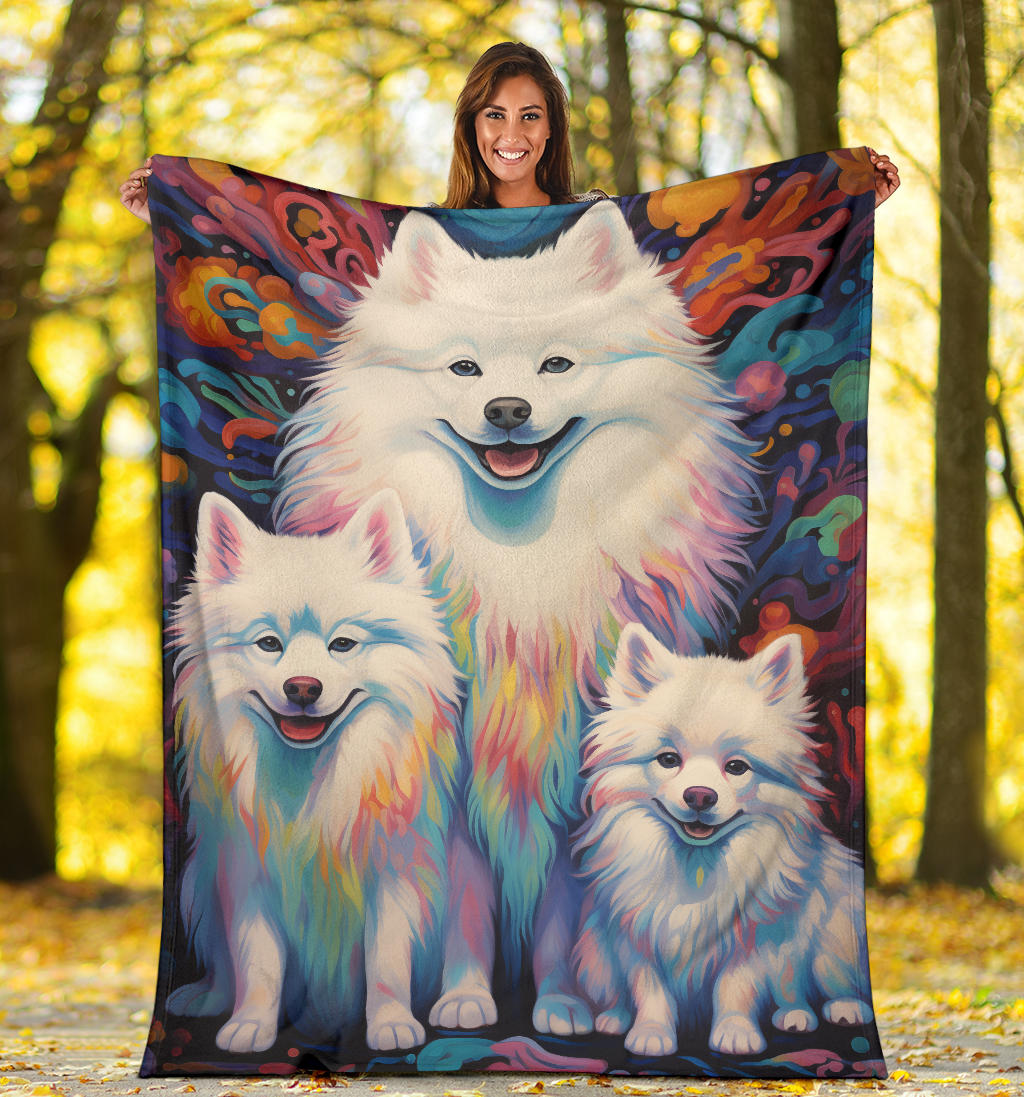 Samoyed Blanket, Trippy Psychedelics Samoyed Fleece Blanket, Samoyed Throw Blanket, Samoyed Gifts