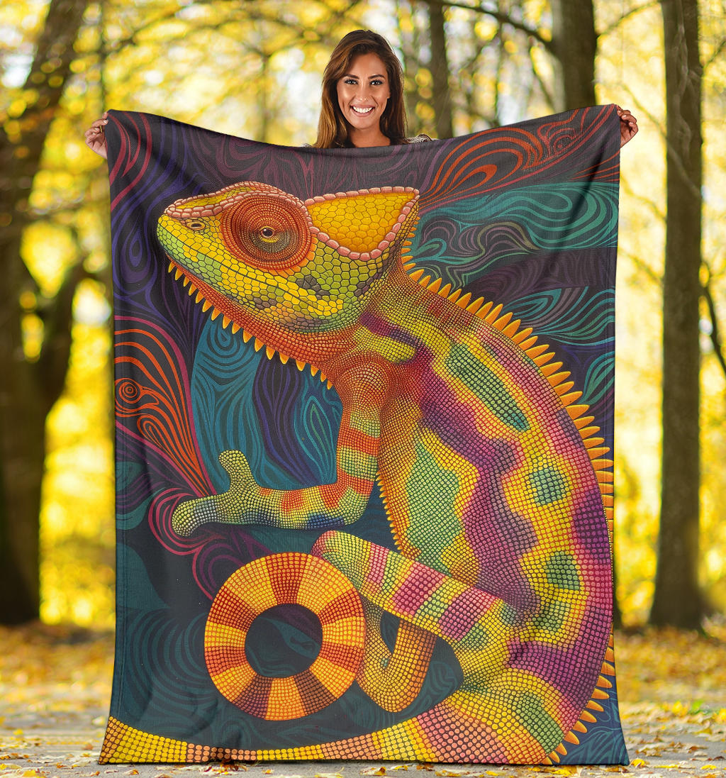 Chameleon Blanket, Trippy Psychedelics Chameleon Fleece Blanket, Chameleon Throw Blanket, Chameleon Gifts