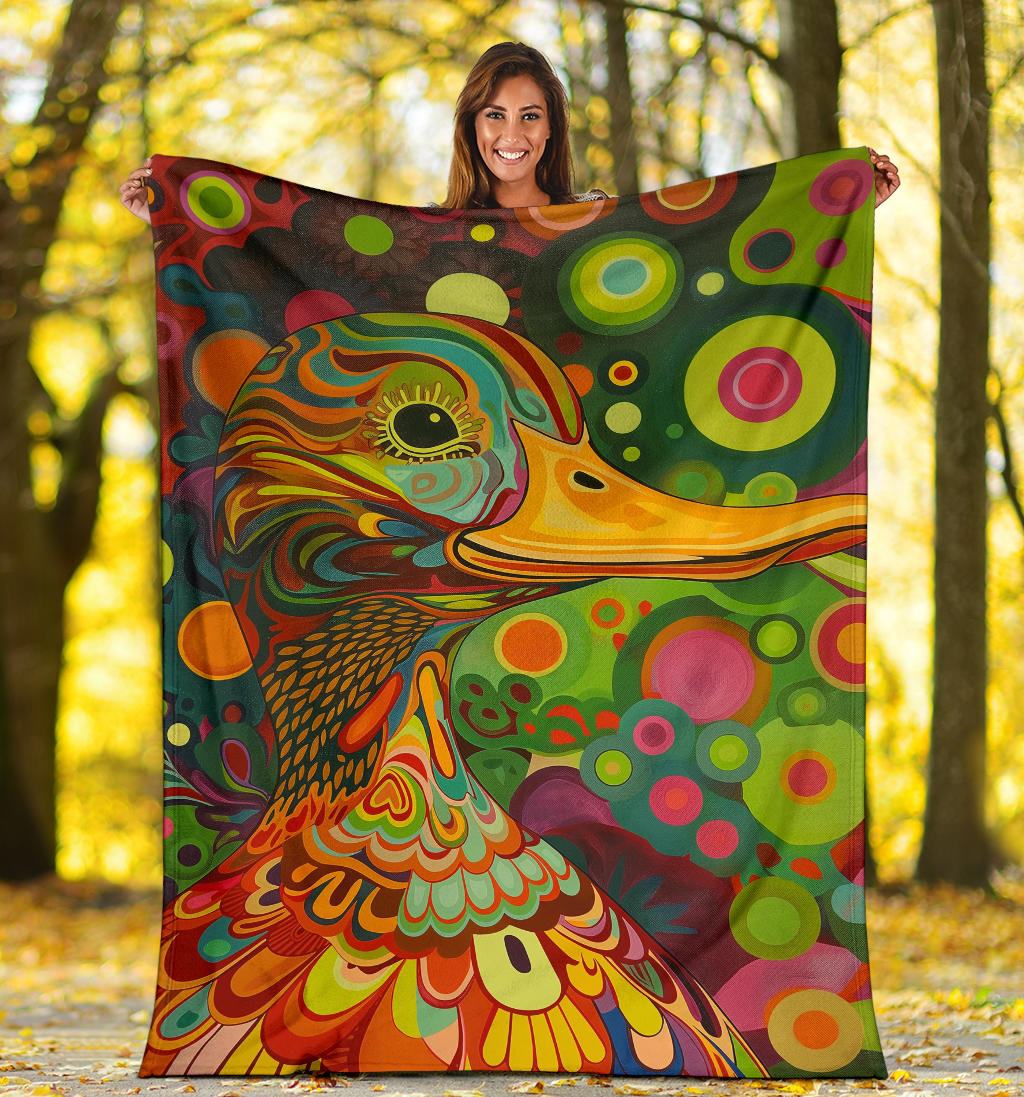 Duck Blanket, Trippy Psychedelics Duck Fleece Blanket, Duck Throw Blanket, Duck Gifts