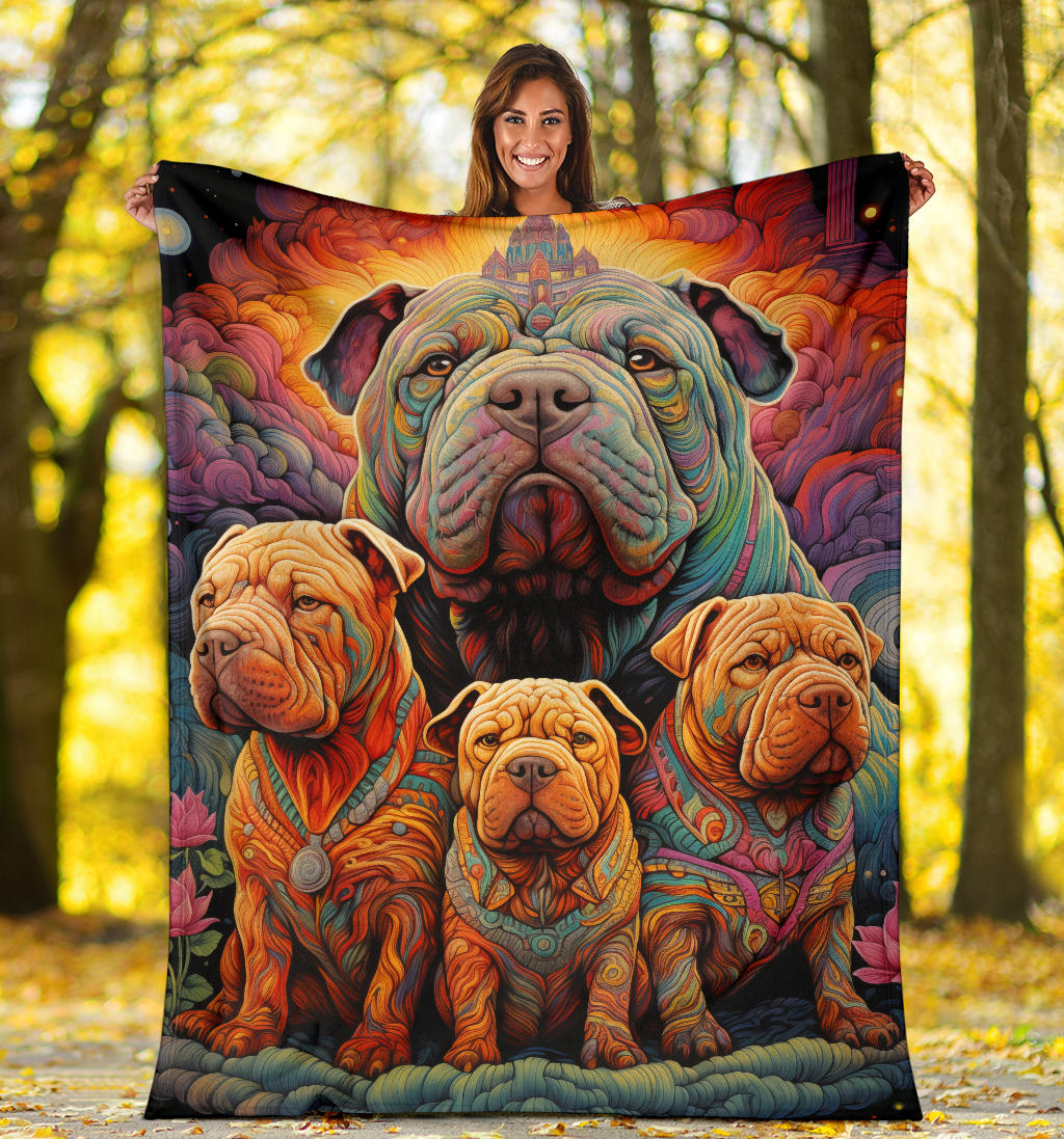 Chinese Shar-Pei Blanket, Trippy Psychedelics Chinese Shar-Pei Fleece Blanket, Chinese Shar-Pei Throw Blanket, Chinese Shar-Pei Gifts