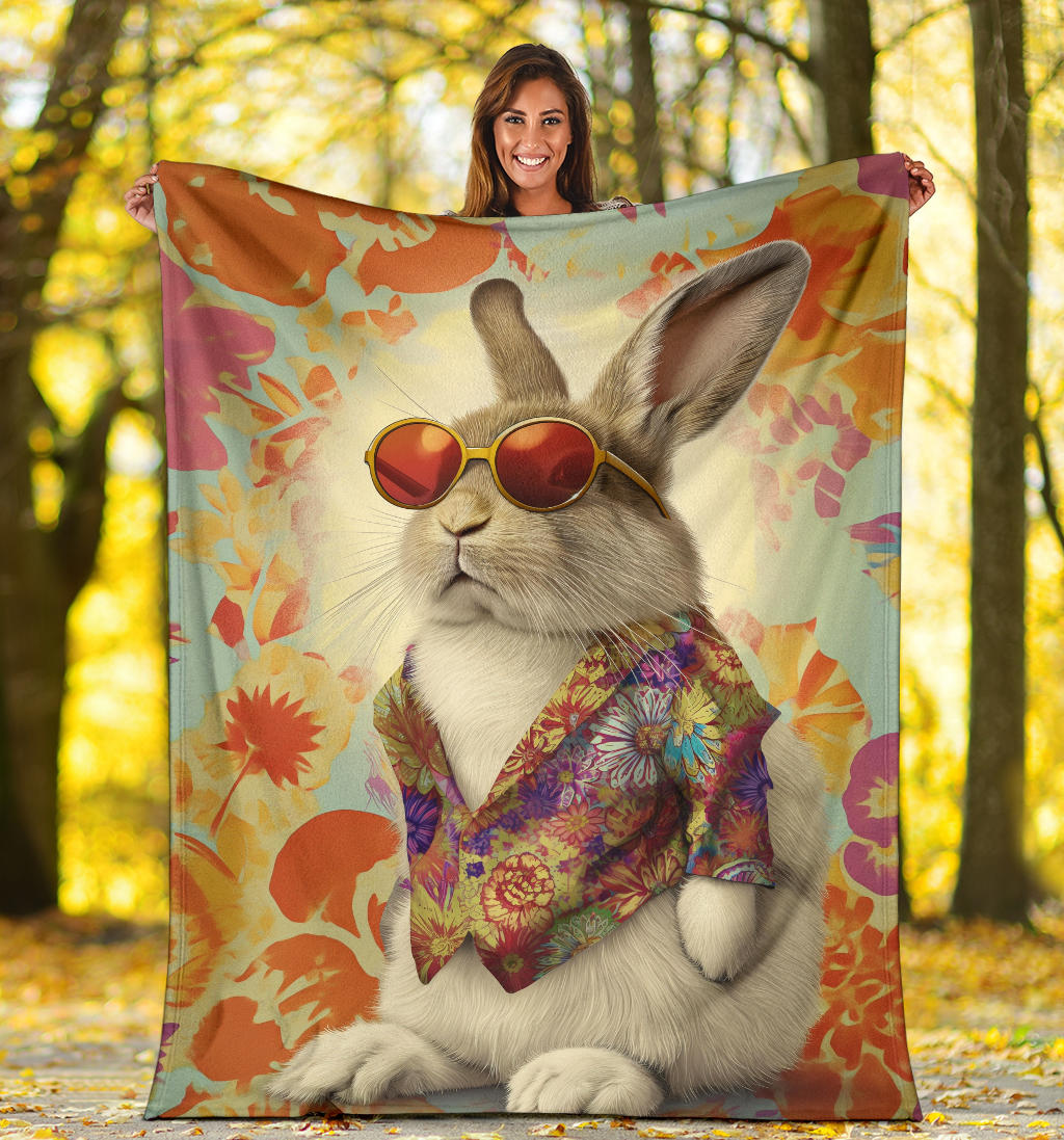 Rabbit Blanket, Trippy Psychedelics Rabbit Fleece Blanket, Rabbit Throw Blanket, Rabbit Gifts