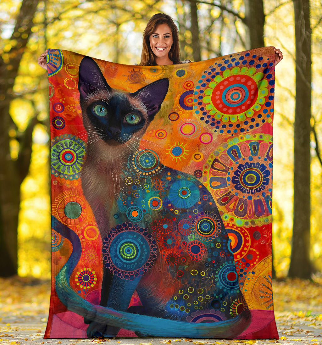 Burmese cat Blanket, Trippy Psychedelics Burmese cat Fleece Blanket, Burmese cat Throw Blanket, Burmese cat Gifts