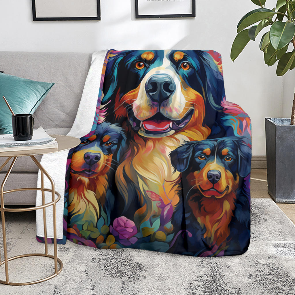 Bernese Mountain Blanket, Trippy Psychedelics Bernese Mountain Fleece Blanket, Bernese Mountain Throw Blanket, Bernese Mountain Gifts