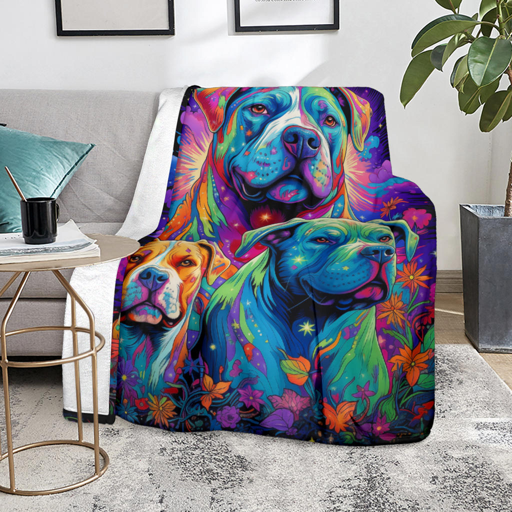 American Bulldog Blanket, Trippy Psychedelics American Bulldog Fleece Blanket, American Bulldog Throw Blanket, American Bulldog Gifts