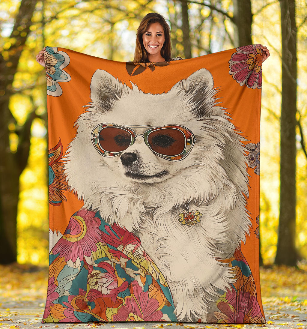 Japanese Spitz Blanket, Trippy Psychedelics Japanese Spitz Fleece Blanket, Japanese Spitz Throw Blanket, Japanese Spitz Gifts