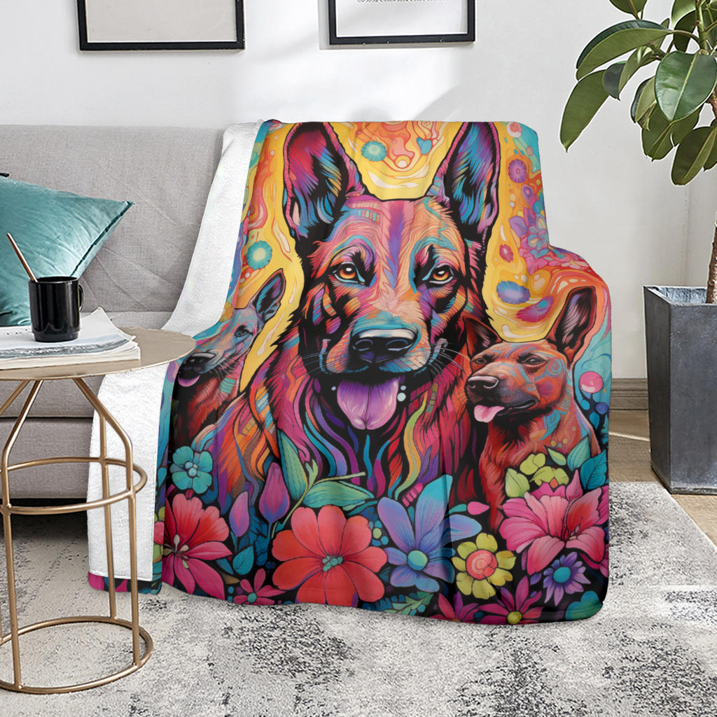 Belgian Malinois Blanket, Trippy Psychedelics Belgian Malinois  Fleece Blanket, Belgian Malinois Throw Blanket, Belgian Malinois Gifts