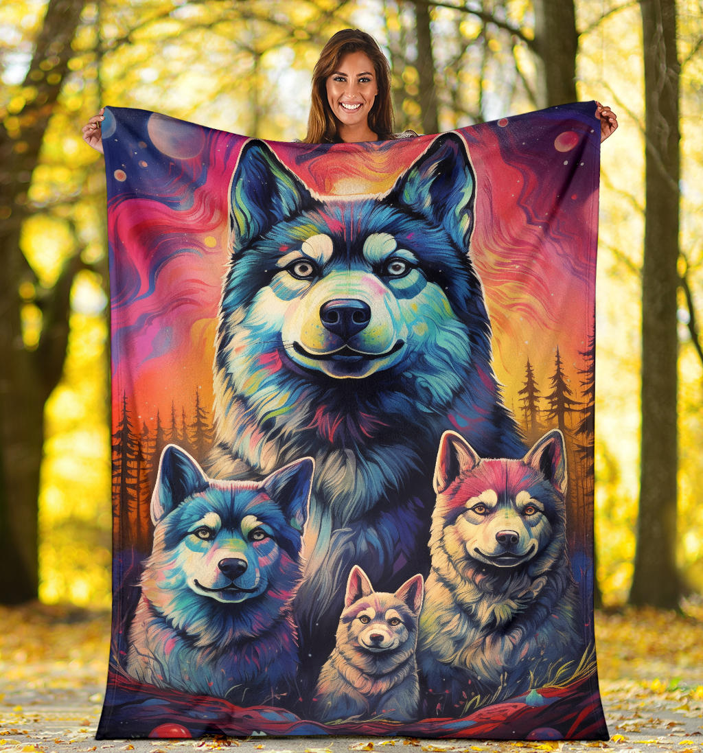 Norwegian Elkhound Blanket, Trippy Psychedelics Norwegian Elkhound Fleece Blanket, Norwegian Elkhound Throw Blanket, Norwegian Elkhound Gifts