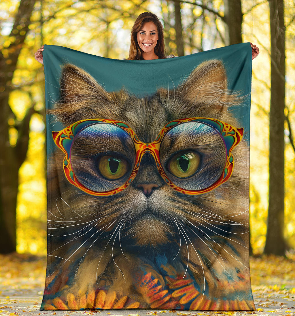 Persian Cat Blanket, Trippy Psychedelics Persian Cat Fleece Blanket, Persian Cat Throw Blanket, Persian Cat Gifts