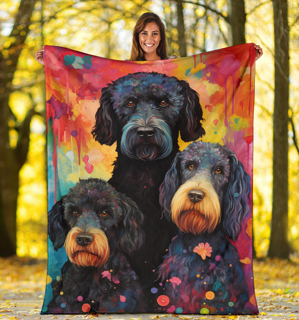 Black Russian Terrier Blanket, Trippy Psychedelics Black Russian Terrier Fleece Blanket, Black Russian Terrier Throw Blanket, Black Russian Terrier Gifts