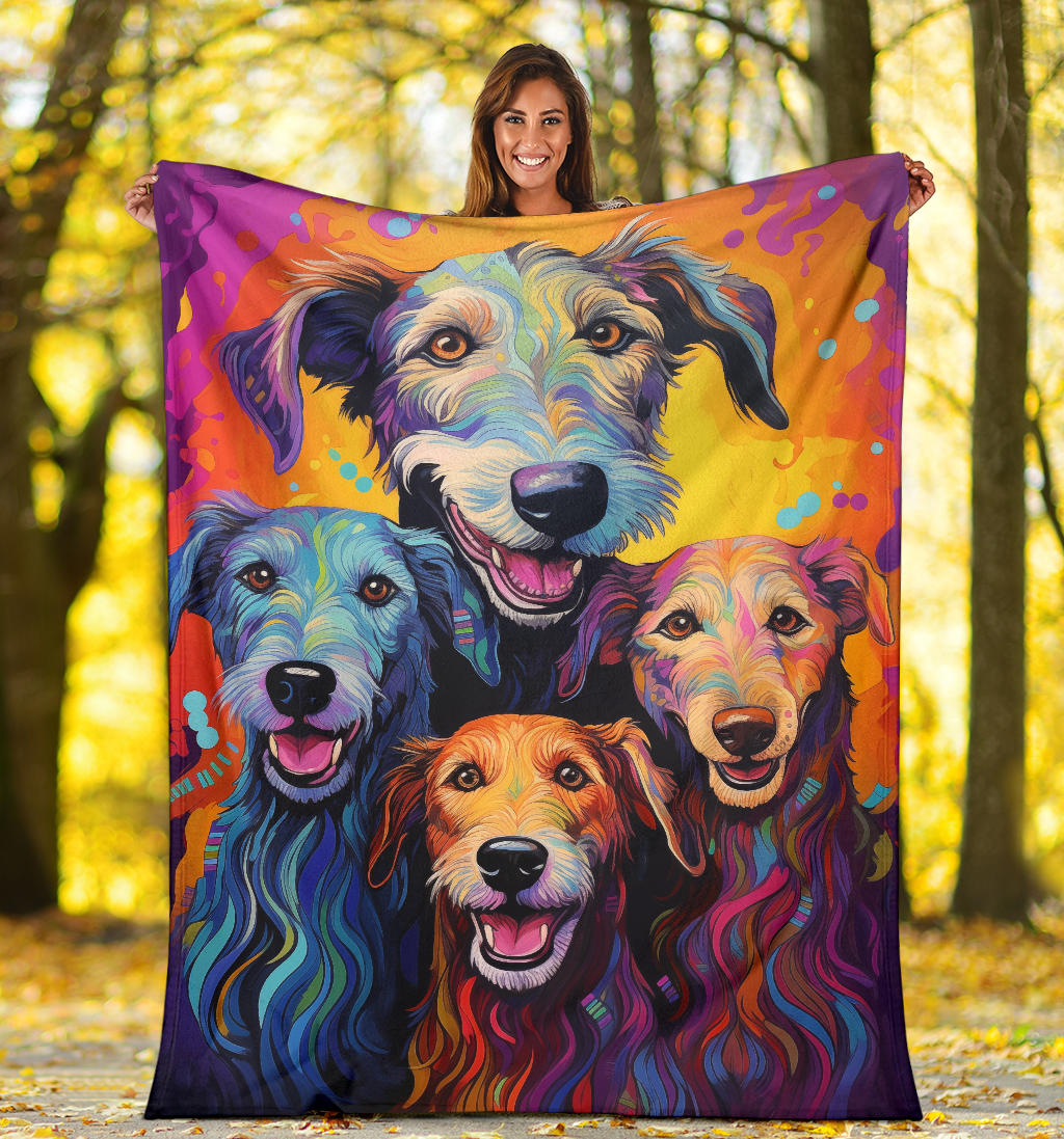 Irish Wolfhound Blanket, Trippy Psychedelics Irish Wolfhound Fleece Blanket, Irish Wolfhound Throw Blanket, Irish Wolfhound Gifts