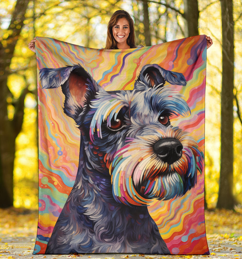 Miniature Schnauzer Blanket, Miniature Schnauzer Dog Trippy Psychedelics Blanket, Miniature Schnauzer Gifts, Miniature Schnauzer Throw Blanket