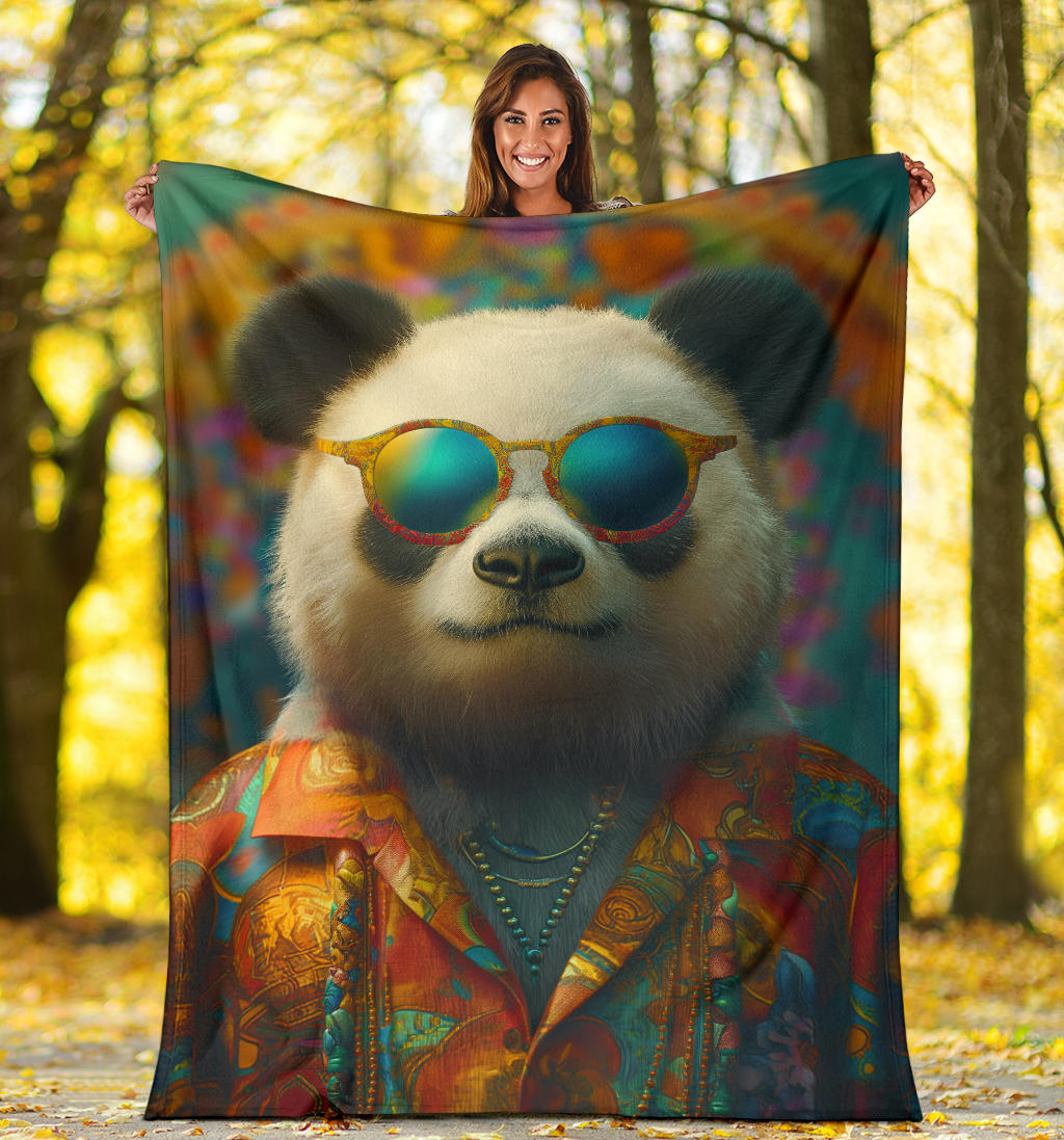 Panda Blanket, Trippy Psychedelics Panda Fleece Blanket, Panda Throw Blanket, Panda Gifts