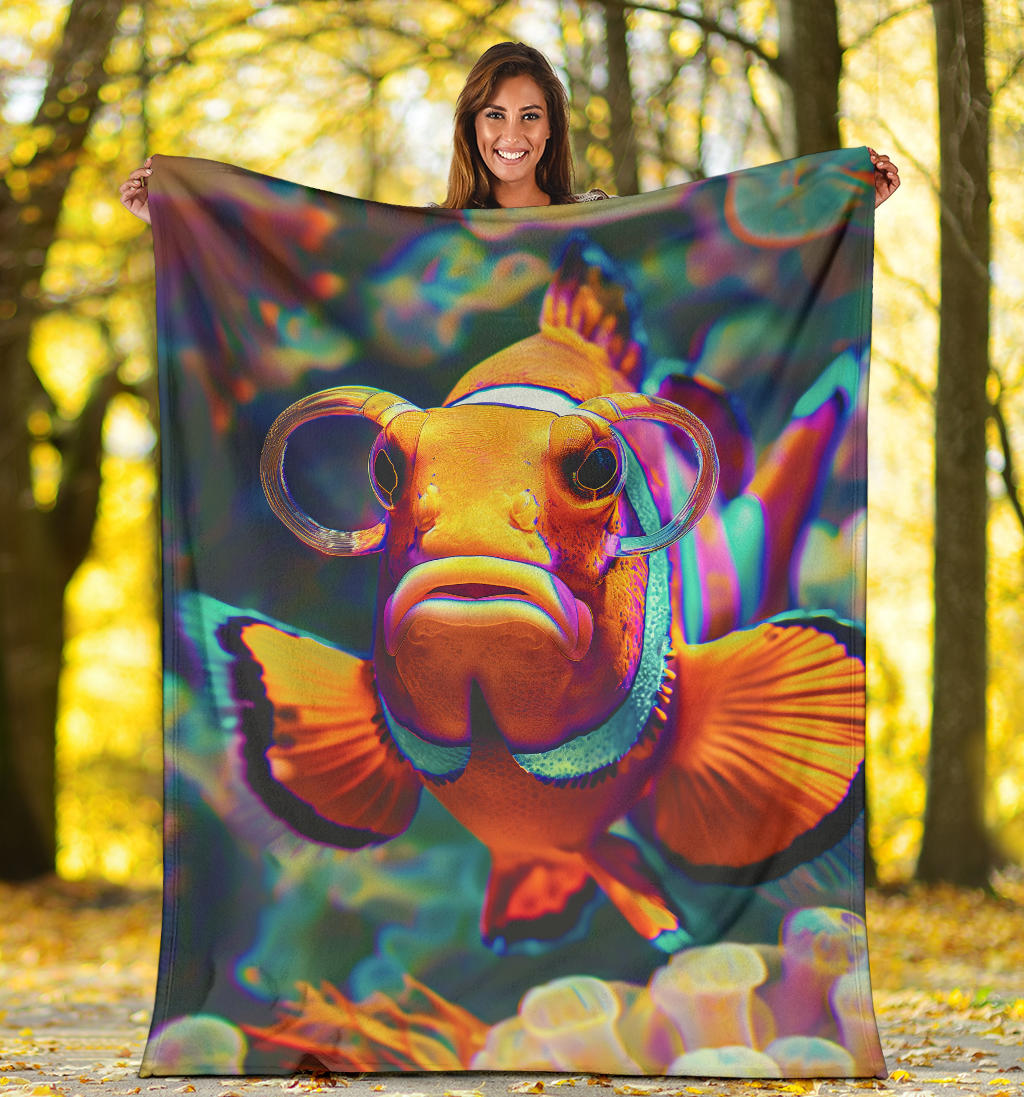 Clownfish Blanket, Trippy Psychedelics Clownfish Fleece Blanket, Clownfish Throw Blanket, Clownfish Gifts