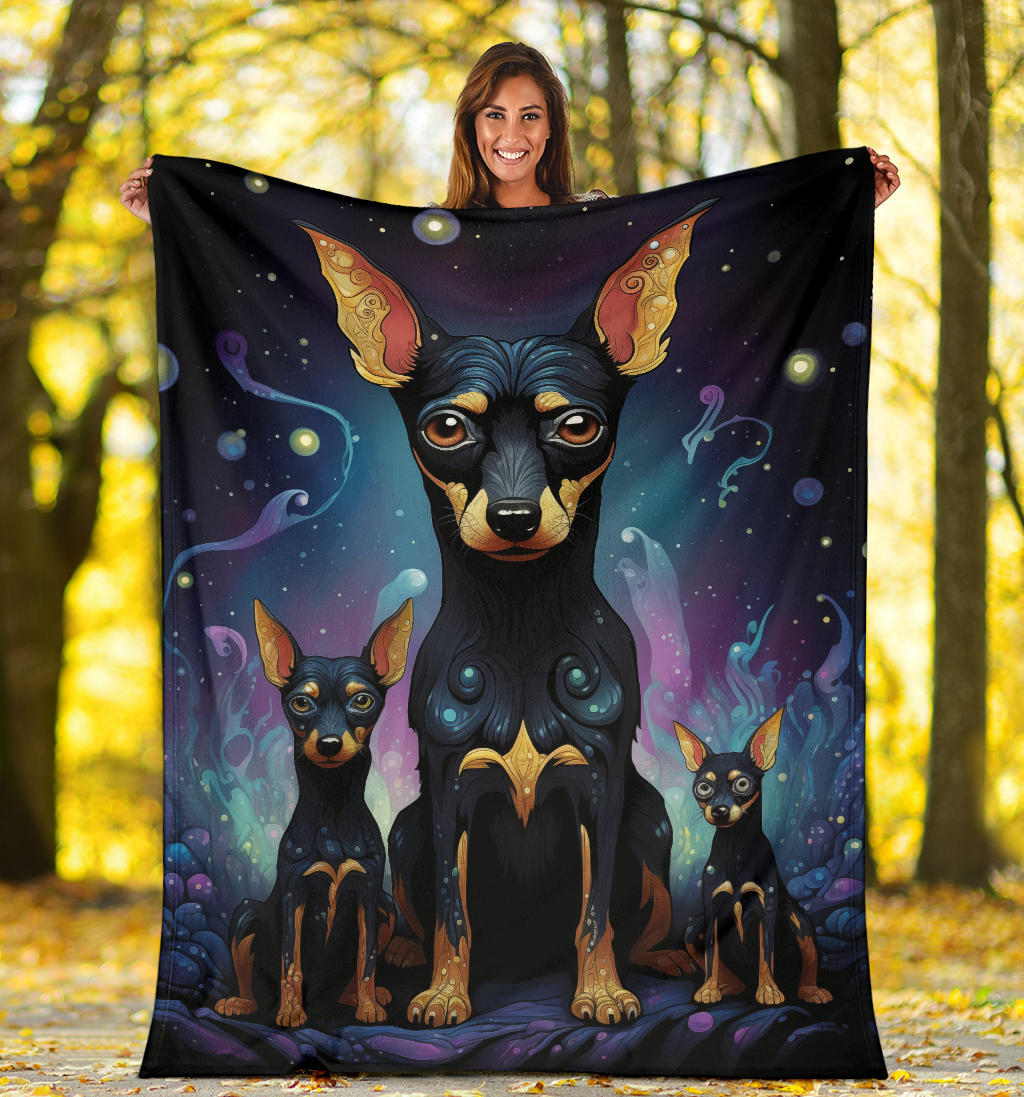 Miniature Pinscher Blanket, Trippy Psychedelics Miniature Pinscher Fleece Blanket, Miniature Pinscher Throw Blanket, Miniature Pinscher Gifts