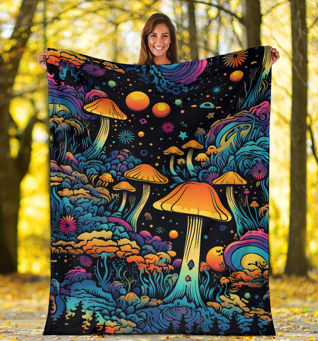 Magic Mushrooms Blanket, Trippy Psychedelics Stars Blanket, Hippie Gifts, Flower Fild Blanket, Festival Blanket, Rave Blanket, Festival Gifts