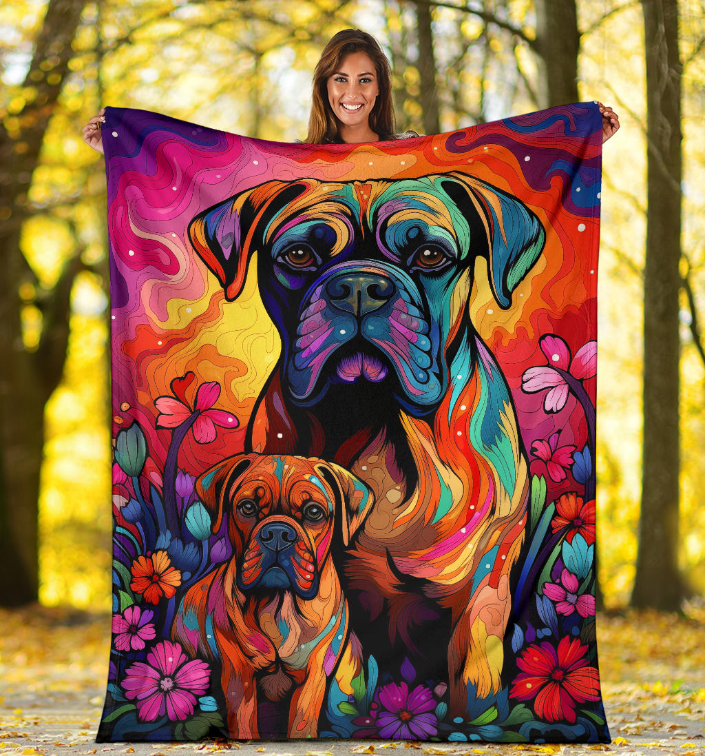 Bullmastiff Blanket, Trippy Psychedelics Bullmastiff Fleece Blanket, Bullmastiff Throw Blanket, Bullmastiff Gifts