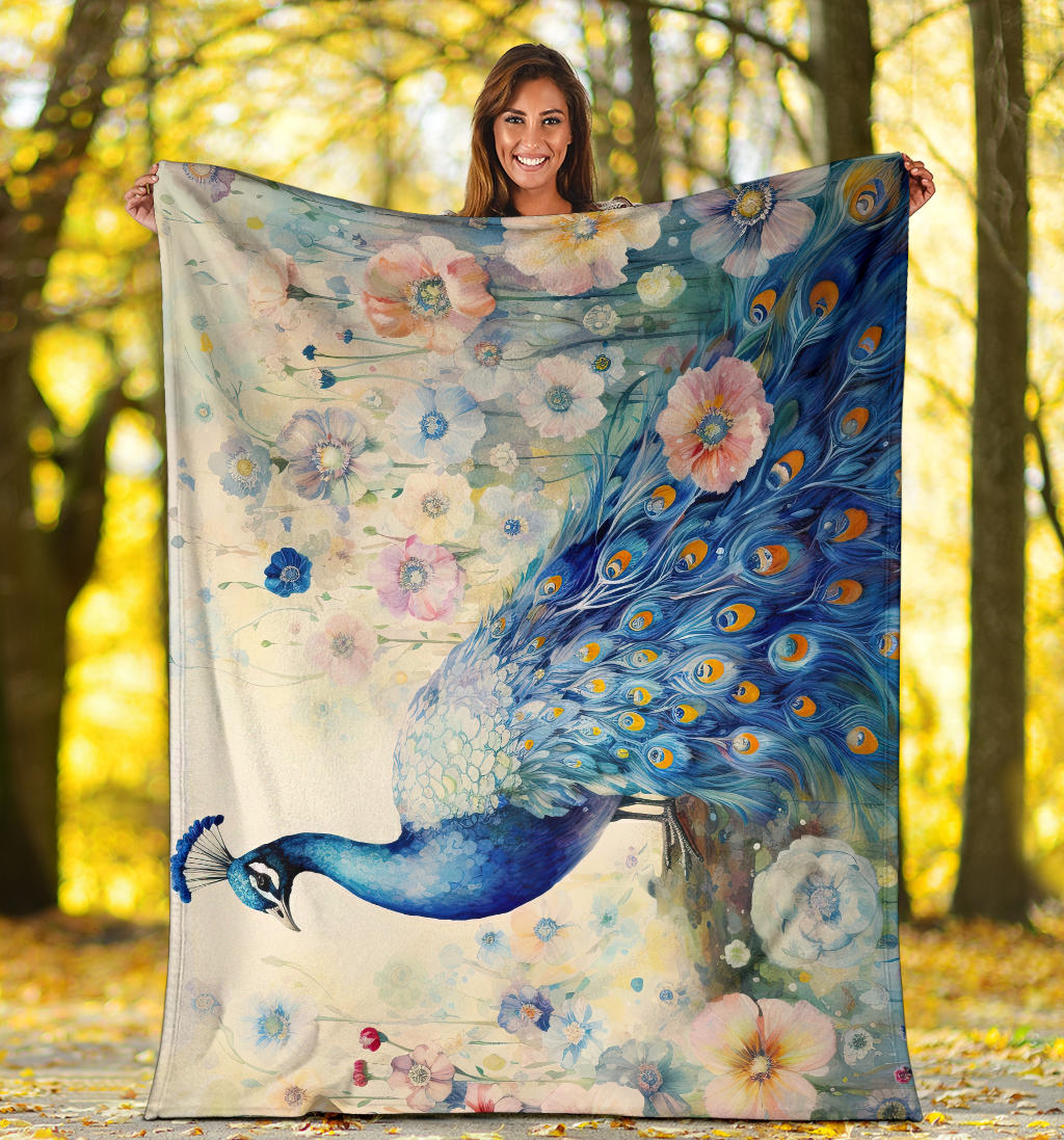 Peacock With Blue Feathers Blanket