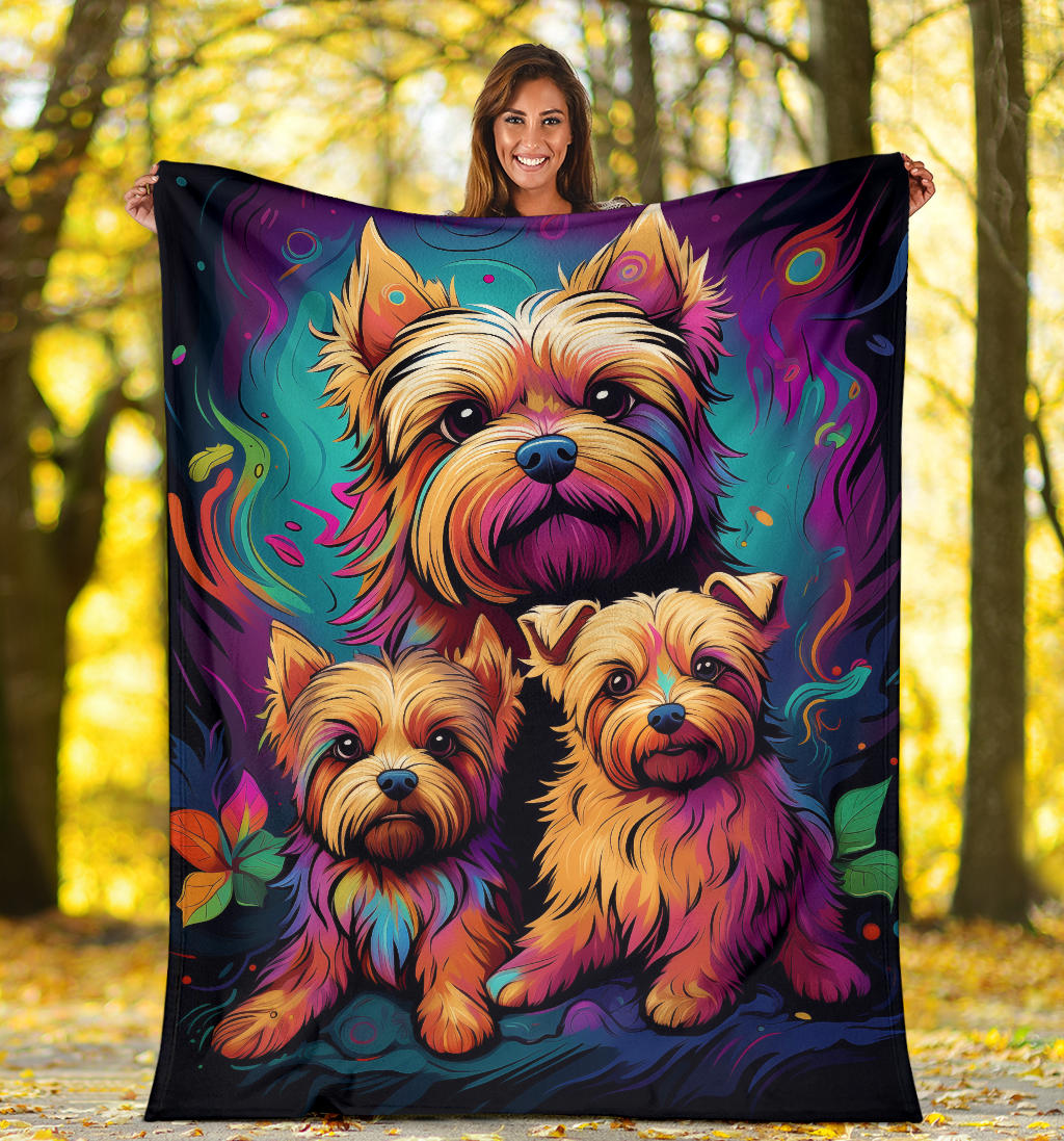 Norfolk Terrier Blanket, Trippy Psychedelics Norfolk Terrier Fleece Blanket, Norfolk Terrier Throw Blanket, Norfolk Terrier Gifts