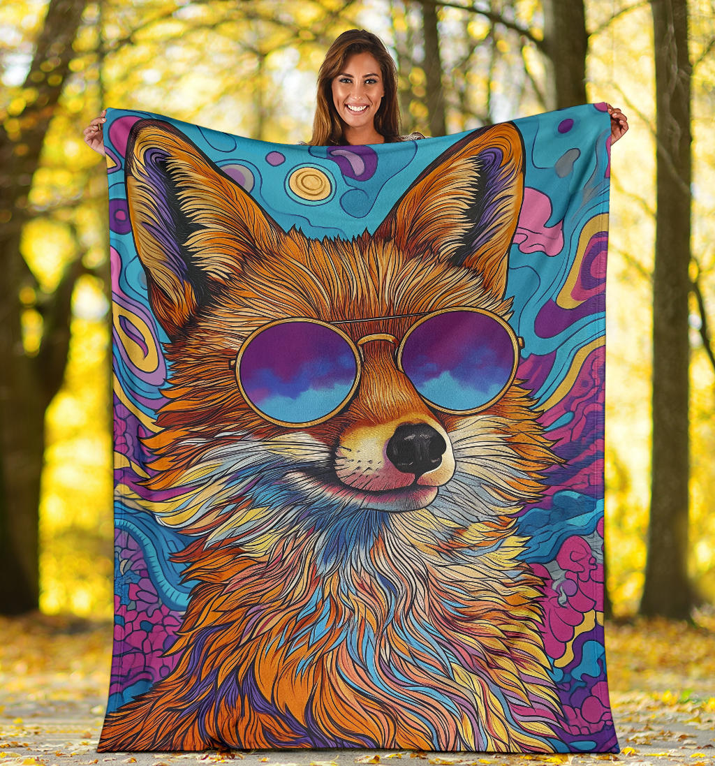 Fox Blanket, Trippy Psychedelics Fox Fleece Blanket, Fox Throw Blanket, Fox Gifts