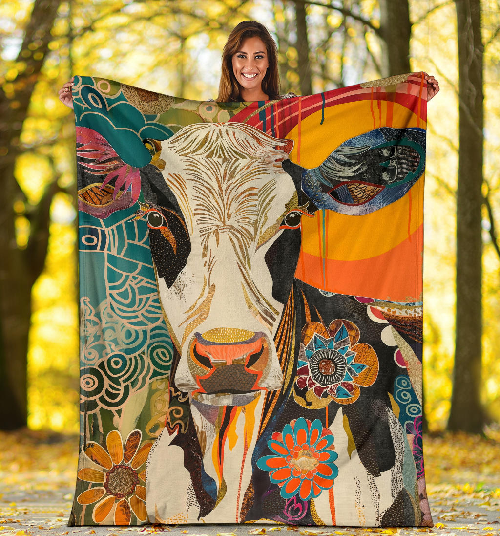 Cow Blanket, Trippy Psychedelics Cow Fleece Blanket, Cow Throw Blanket, Cow Gifts