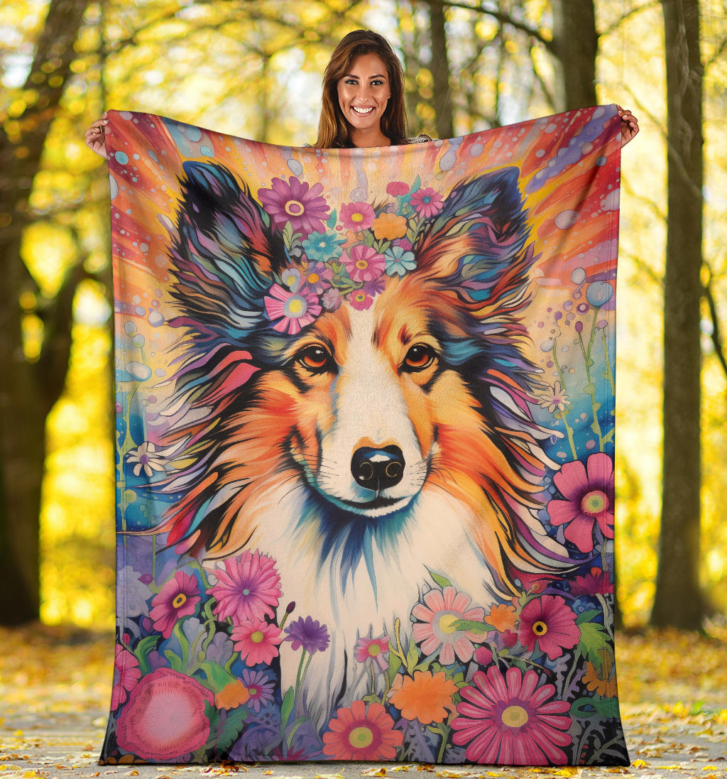 Shetland Sheepdog Blanket, Shetland Sheepdog Fleece Blanket, Shetland Sheepdog Trippy Psychedelics Throw Blanket, Shetland Sheepdog Gifts