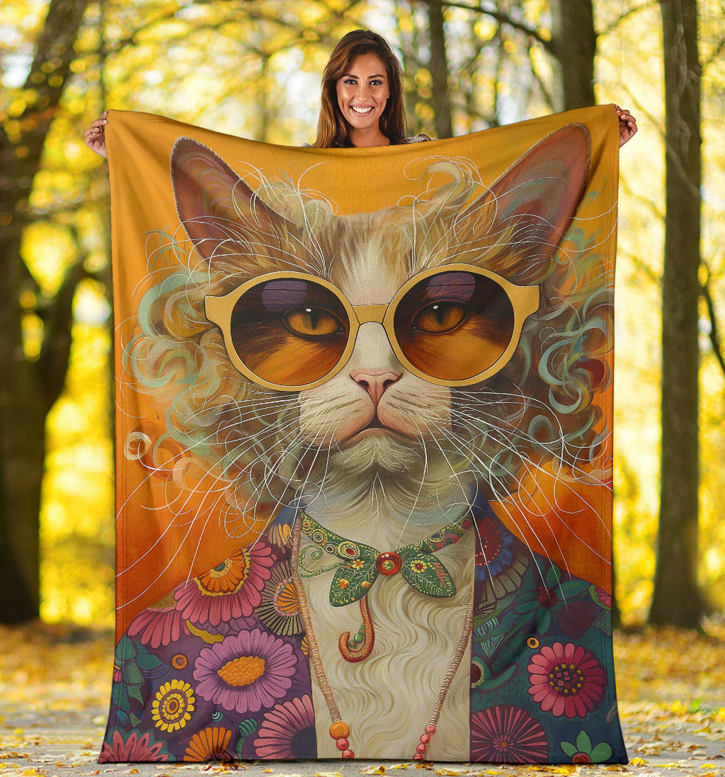 LaPerm cat Blanket, Trippy Psychedelics LaPerm cat Fleece Blanket, LaPerm cat Throw Blanket, LaPerm cat Gifts