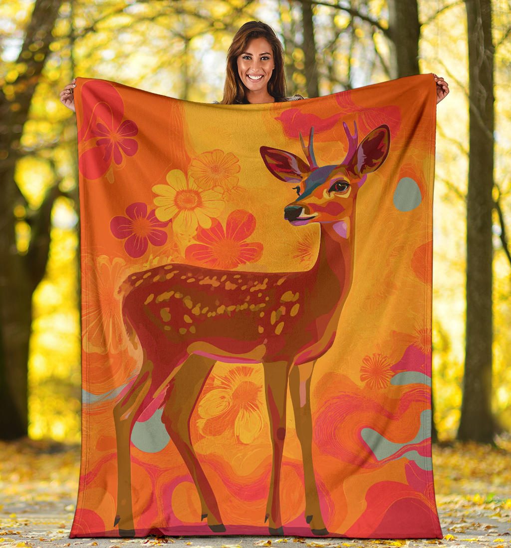 Deer Blanket, Trippy Psychedelics Deer Fleece Blanket, Deer Throw Blanket, Deer Gifts