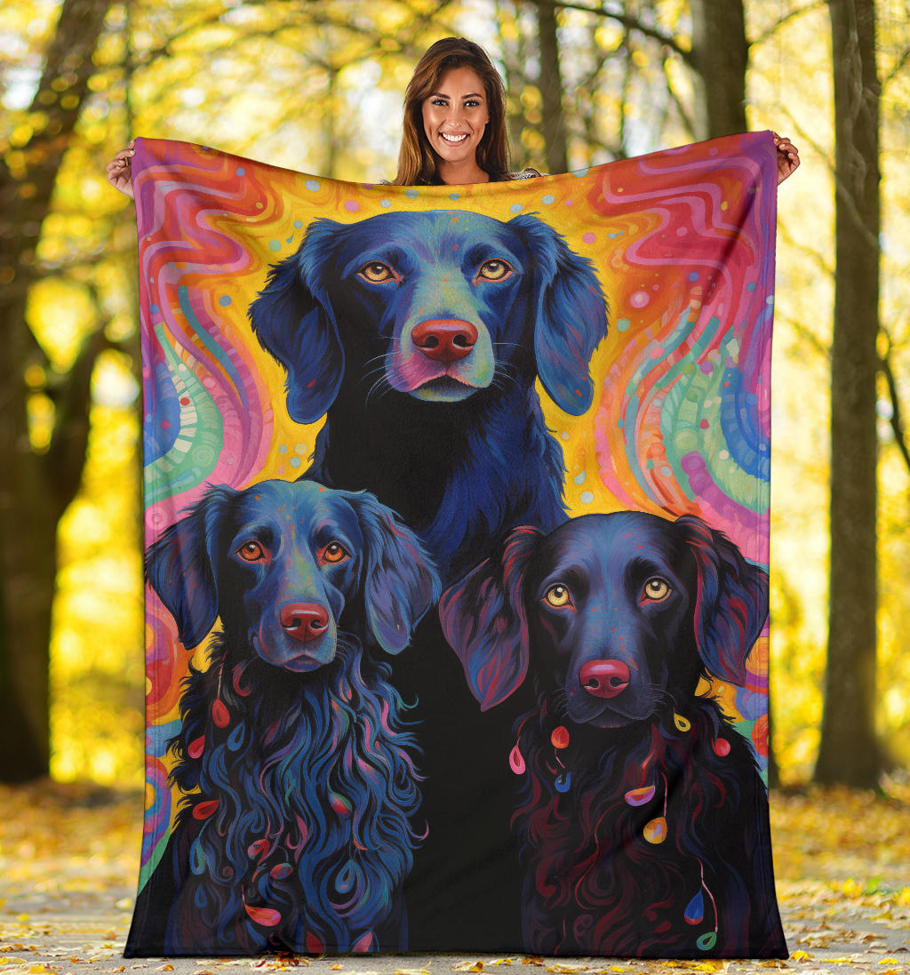 Curly Coated Retriever Blanket, Trippy Psychedelics Curly Coated Retriever Fleece Blanket, Curly Coated Retriever Throw Blanket, Curly Coated Retriever Gifts