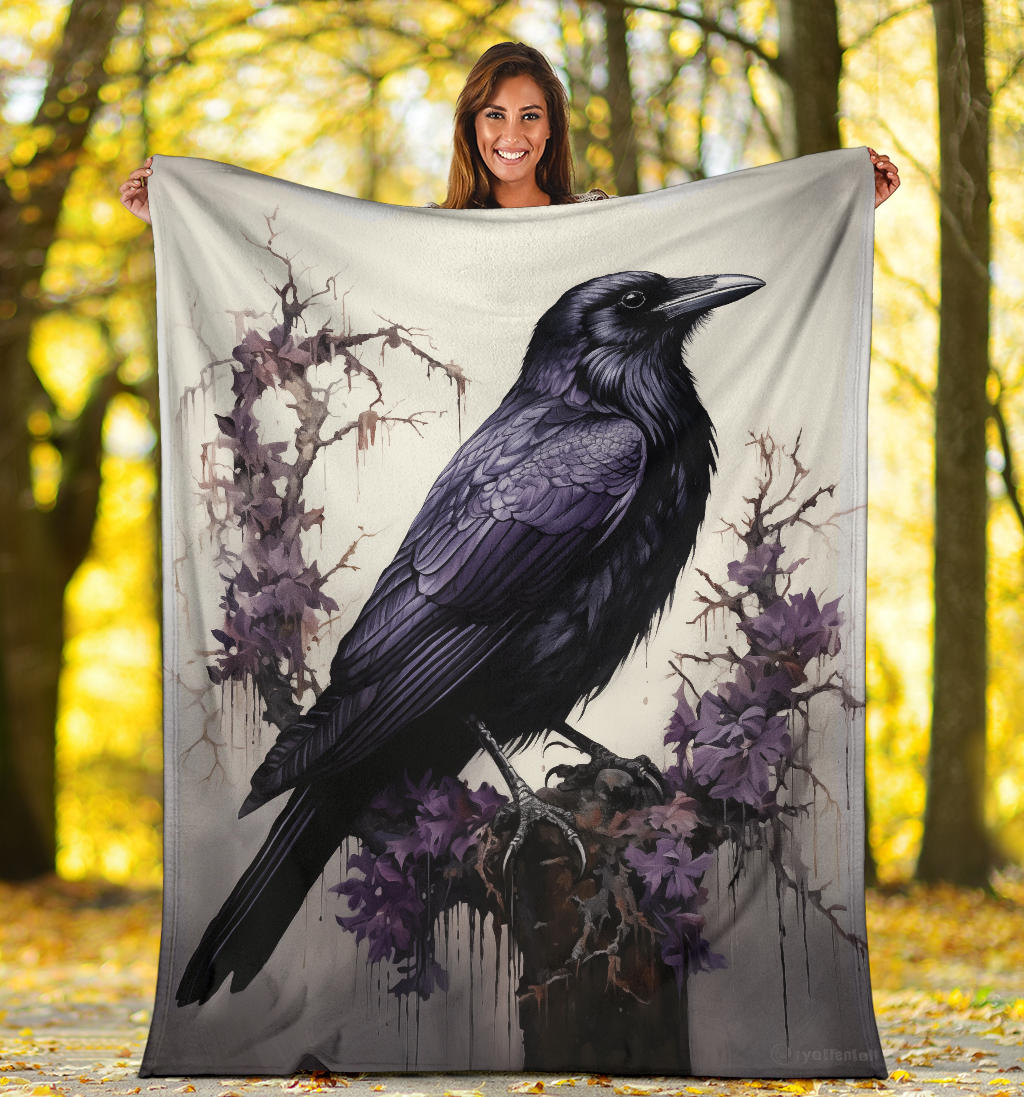 Crow Raven Blanket,  Goth Gifts, Crow Fleece Blanket, Crow Gifts, Crow Custom Blanket, Witchy Blanket