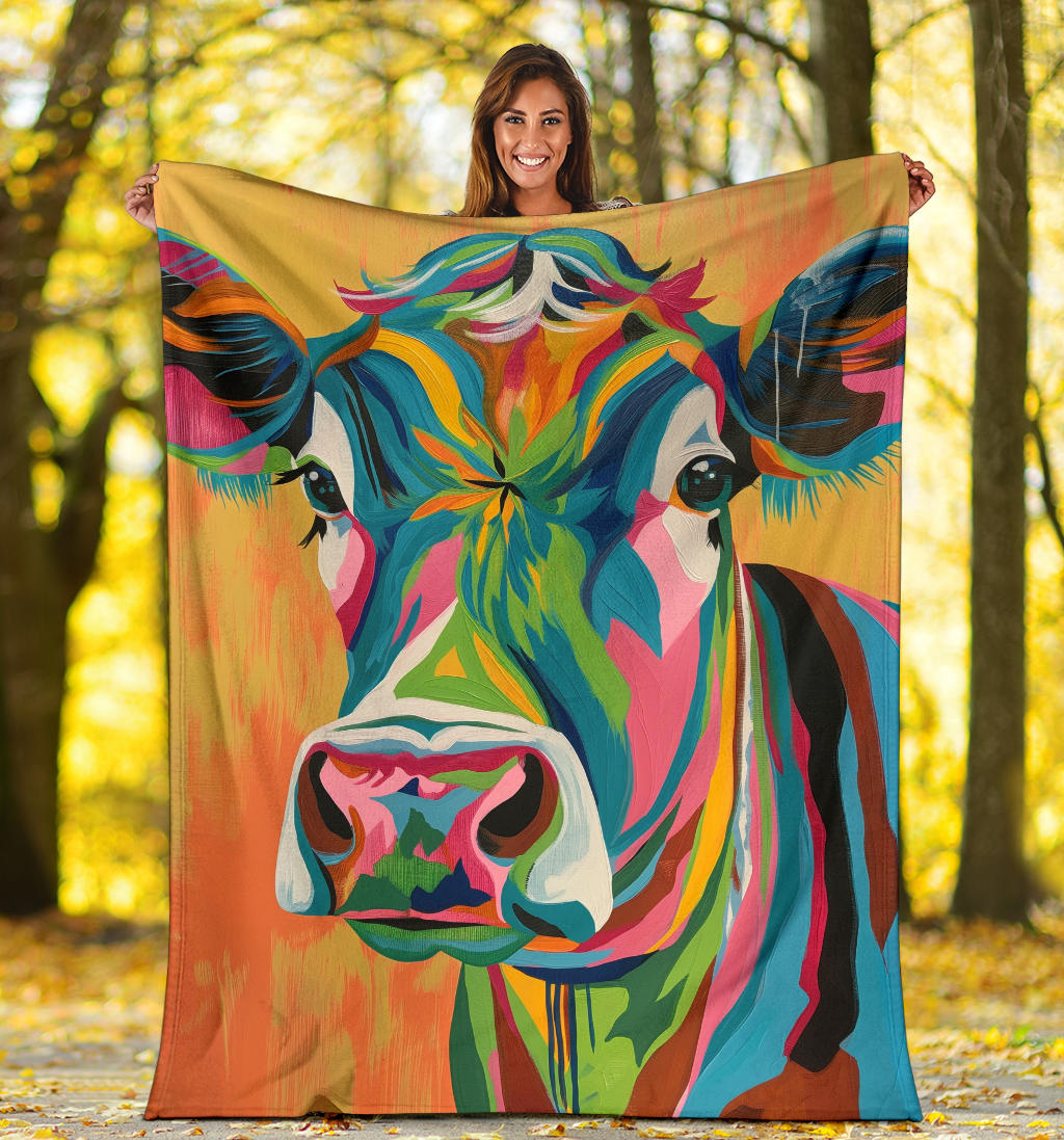 Cow Blanket, Trippy Psychedelics Cow Fleece Blanket, Cow Throw Blanket, Cow Gifts