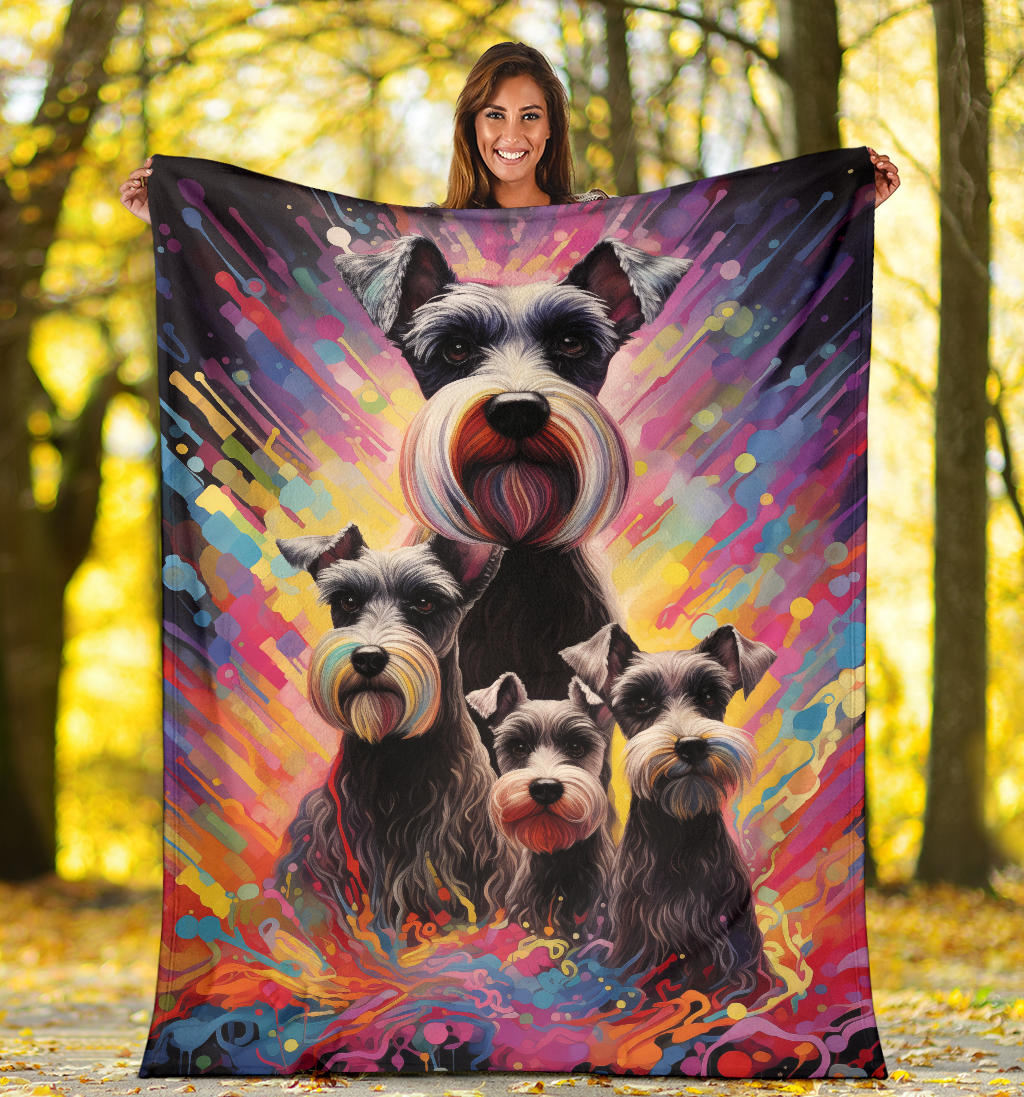 Miniature Schnauzer Blanket, Trippy Psychedelics Miniature Schnauzer Fleece Blanket, Miniature Schnauzer Throw Blanket, Miniature Schnauzer Gifts