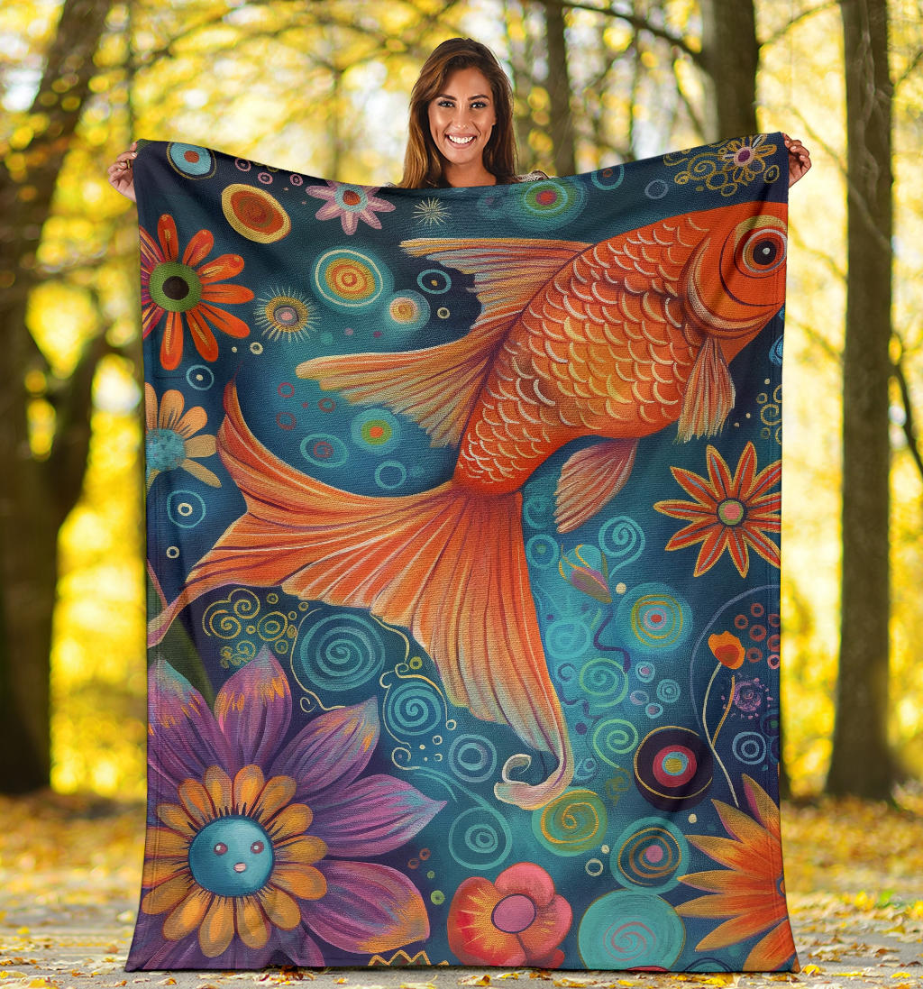 Goldfish Blanket, Trippy Psychedelics Goldfish Fleece Blanket, Goldfish Throw Blanket, Goldfish Gifts