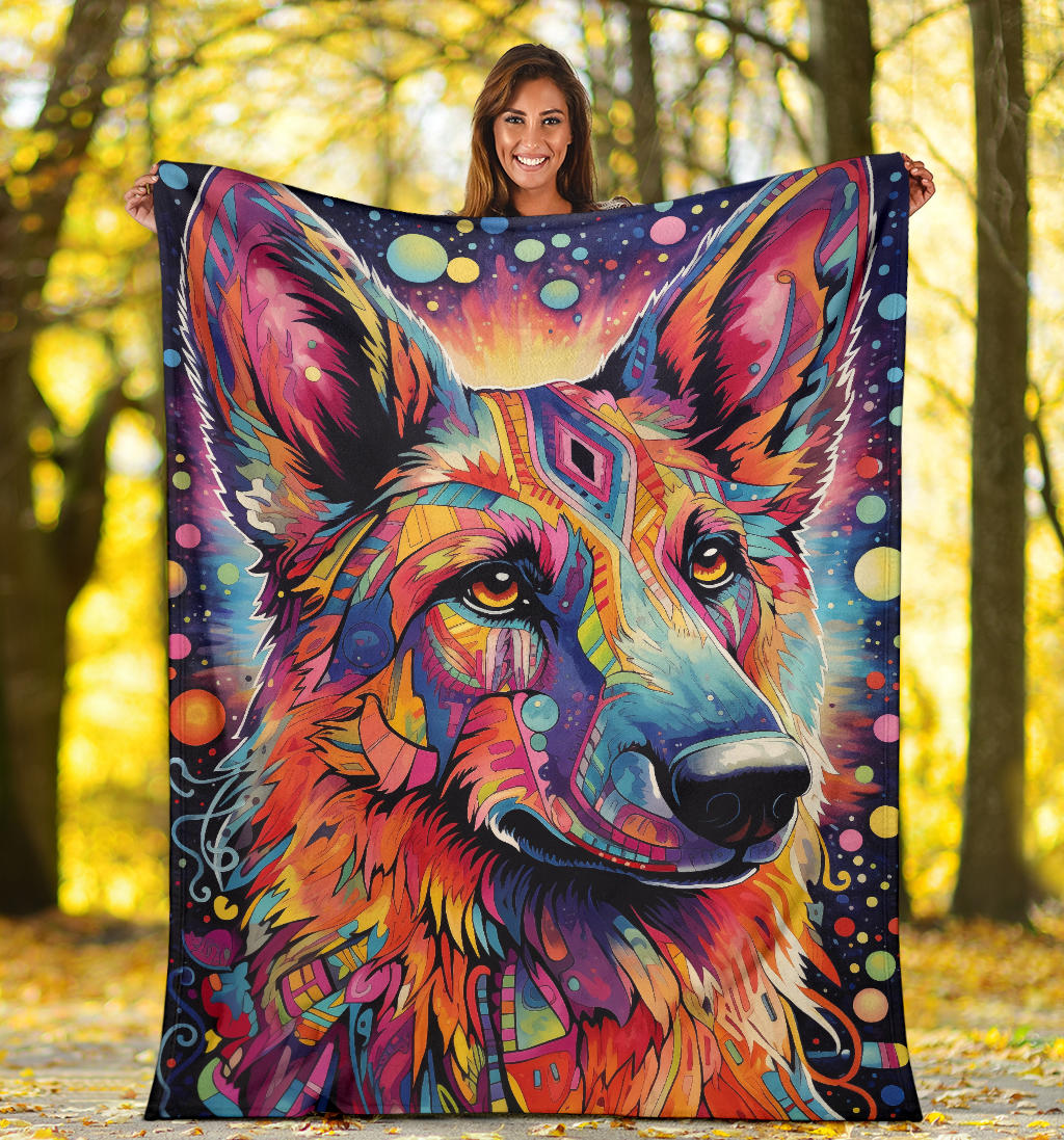 Trippy Psychedelics German Shepherd Blanket, German Shepherd Throw Blanket, German Shepherd Fleece Blanket, German Shepherd Gifts