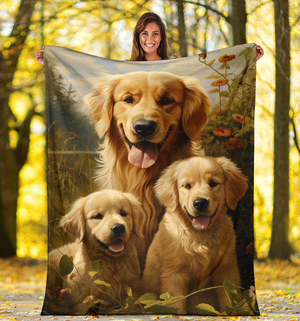 Golden Retriever Family Blanket, Golden Retriever Gifts, Golden Retriever Fleece Blanket