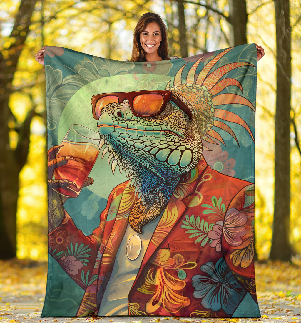 Iguana Blanket, Trippy Psychedelics Iguana Fleece Blanket, Iguana Throw Blanket, Iguana Gifts